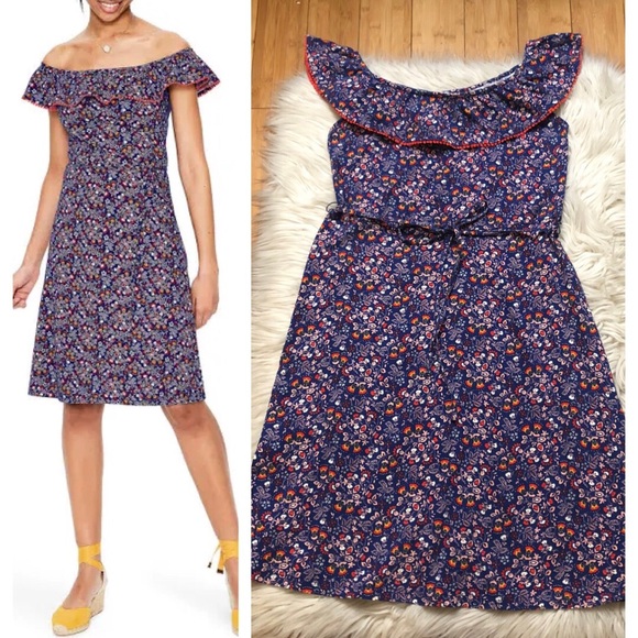 Boden Bethany Off the Shoulder Paisley Floral Ruffle Purple Orange Dress size 8R - Picture 1 of 14